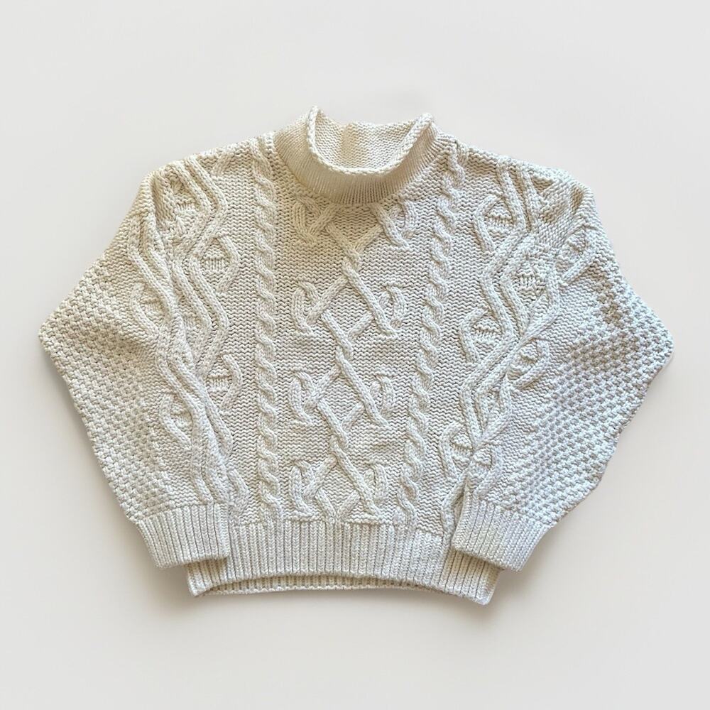 Parkhurst Canada Cable Knit Sweater Women's Size Medium Cream Roll Neck Cotton